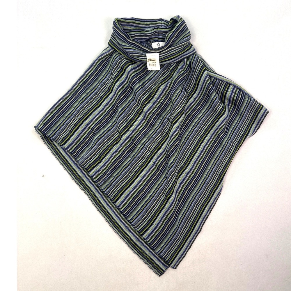 Big Buddha Striped Knit Poncho Turtleneck Asymmetrical Multi-Color Blue Green OS